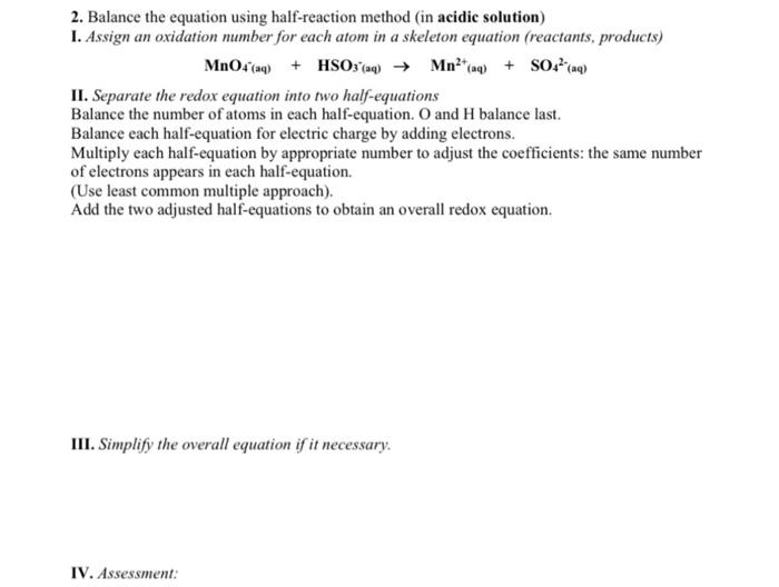 Solved 2 Balance The Equation Using Half Reaction Method 4651