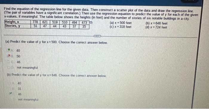 Solved Find the equation of the regression line for the | Chegg.com
