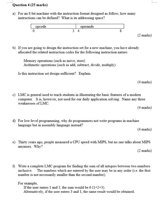 Solved a) For an 8-bit machine with the instruction format | Chegg.com