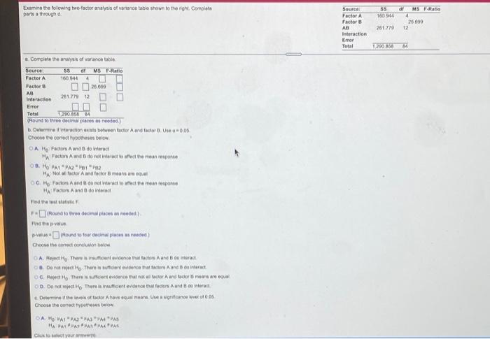 Solved Examine the following two factor analysis of variance | Chegg.com