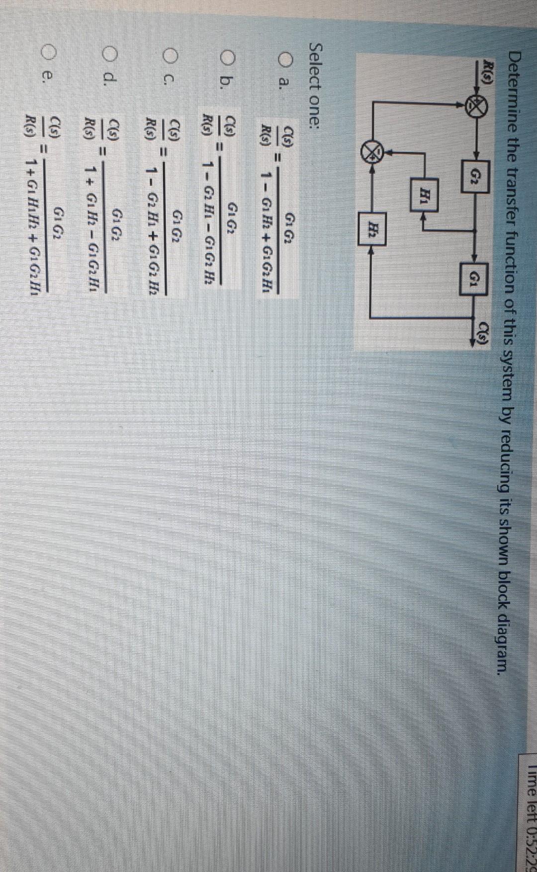 Solved Time left 0:52:25 Determine the transfer function of | Chegg.com
