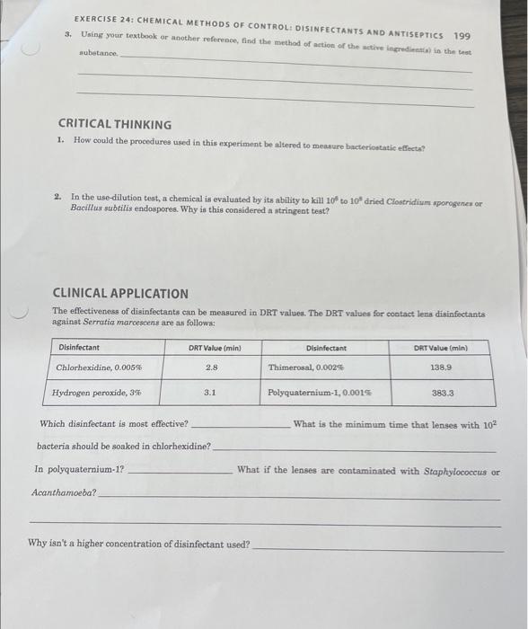 Chemical Methods of Control Disinfectants and
