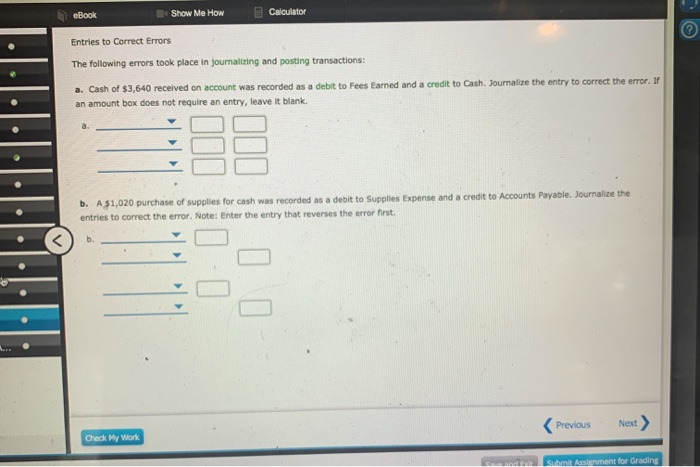 Solved eBook Show Me How Calculator Entries to Correct | Chegg.com