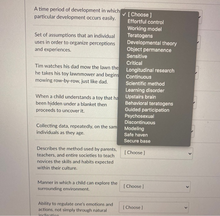 Solved A time period of development in which [Choose ) | Chegg.com