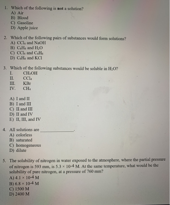 Solved 1. Which Of The Following Is Not A Solution? A) Air | Chegg.com Solved 1. Which Of The Following Is Not A Solution? A) Air | Chegg.com