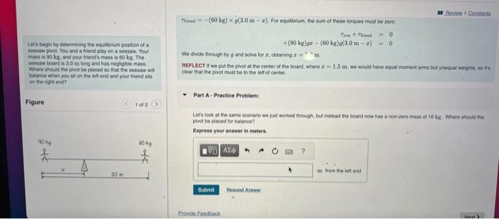 Solved Thinel 60 kg g 3.0 m x . For equilbrium the sum