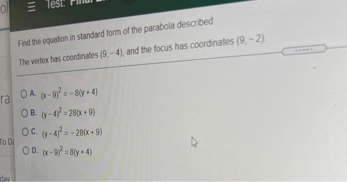 Solved 이 0 Find the equation in standard form of the | Chegg.com