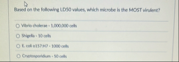 Solved Based on the following LD50 ﻿values, which microbe is | Chegg.com