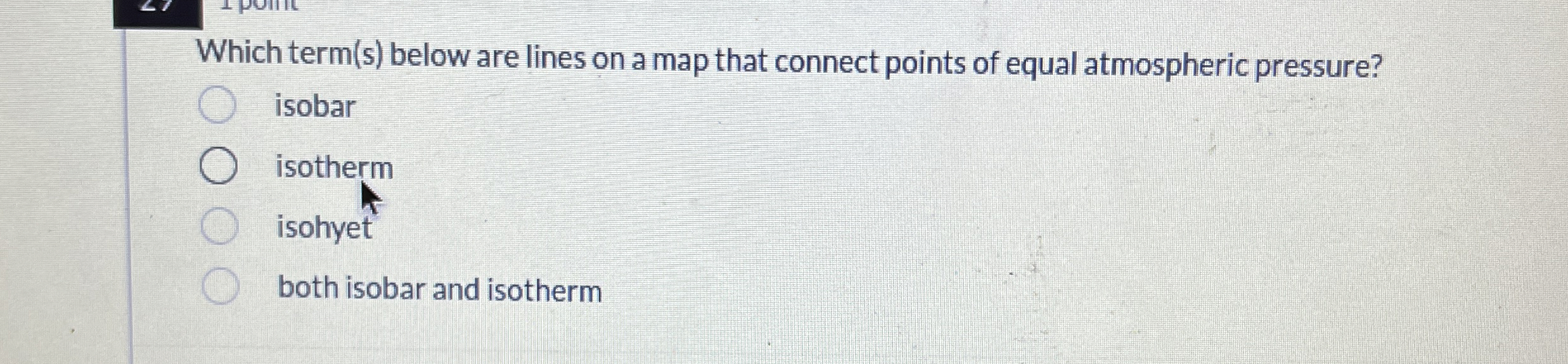 Solved Which term(s) ﻿below are lines on a map that connect | Chegg.com