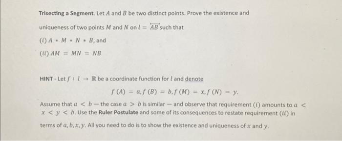 Solved Trisecting a Segment. Let A and B be two distinct | Chegg.com