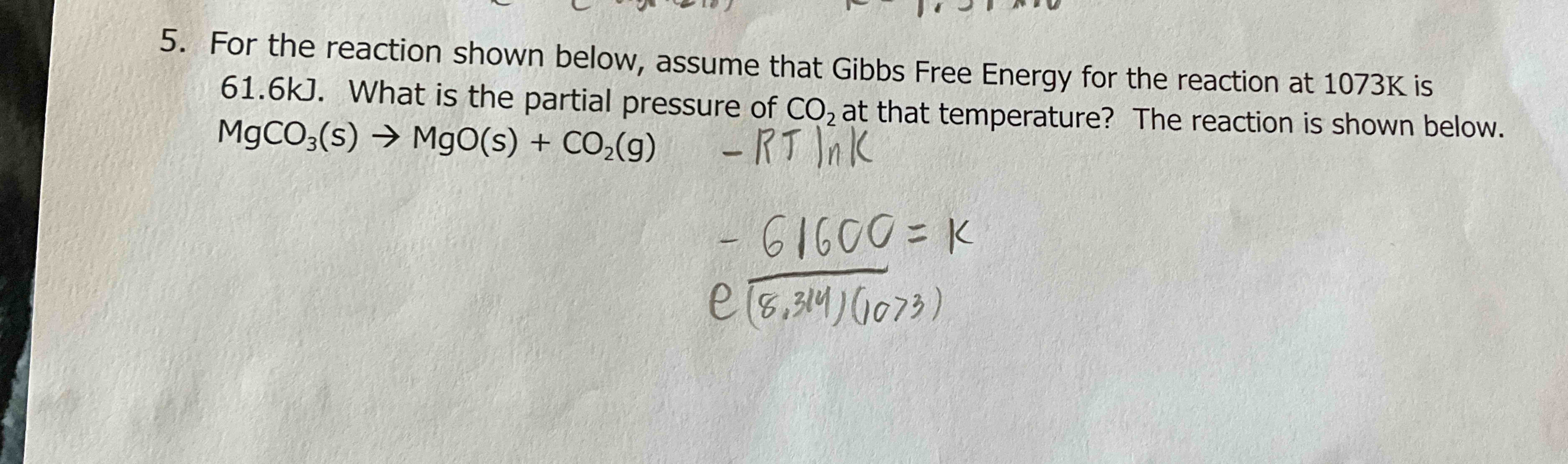 Solved for the reaction shown below, assume that Gibbs Free | Chegg.com
