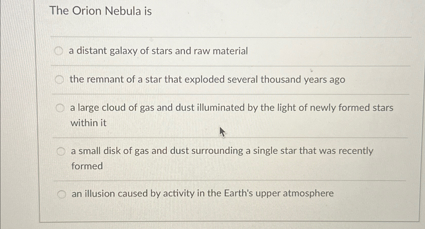 Solved ﻿a large cloud of gas and dust illuminated by the | Chegg.com
