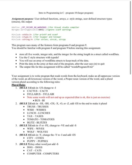Solved Intro to Programming in C-program 10 (larger program) | Chegg.com