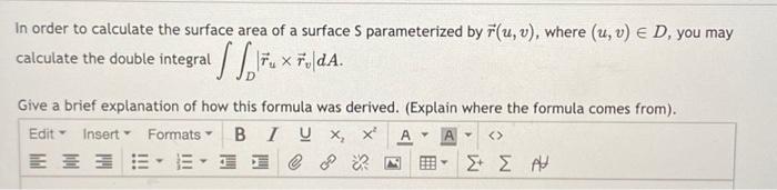 Solved In order to calculate the surface area of a surface S | Chegg.com
