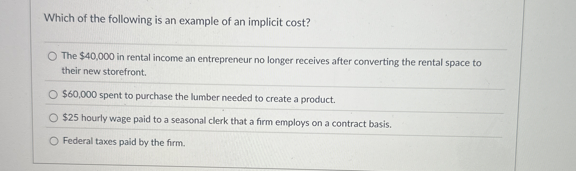 Solved Which of the following is an example of an implicit | Chegg.com