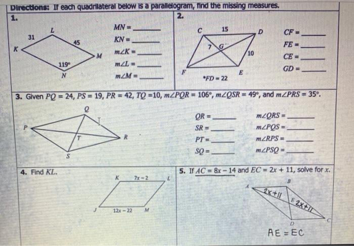 Solved Directions If Each Quadrilateral Below Is A Paral Chegg Com