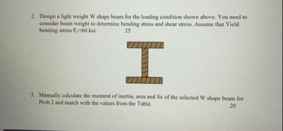 2. Design a light weight W shape beam for the loading | Chegg.com