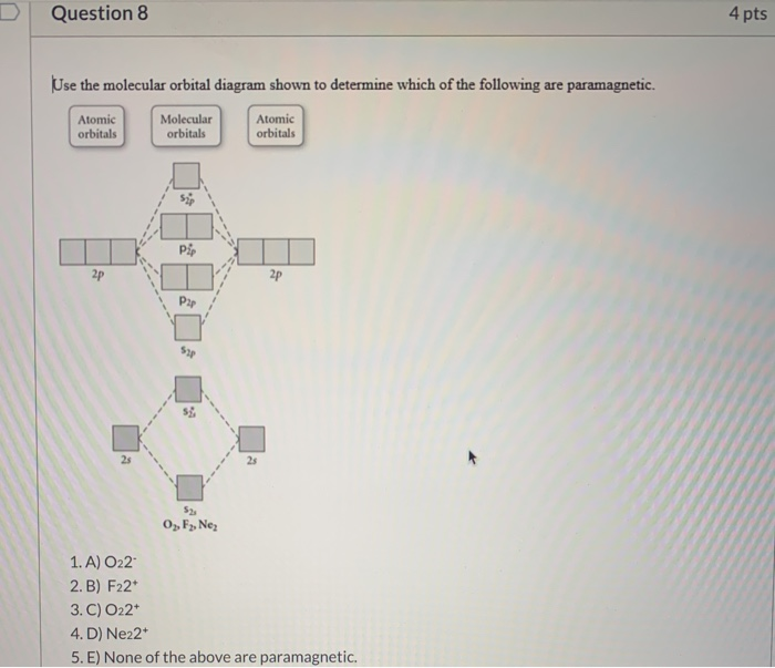 Solved D Question 8 4 pts Use the molecular orbital diagram | Chegg.com