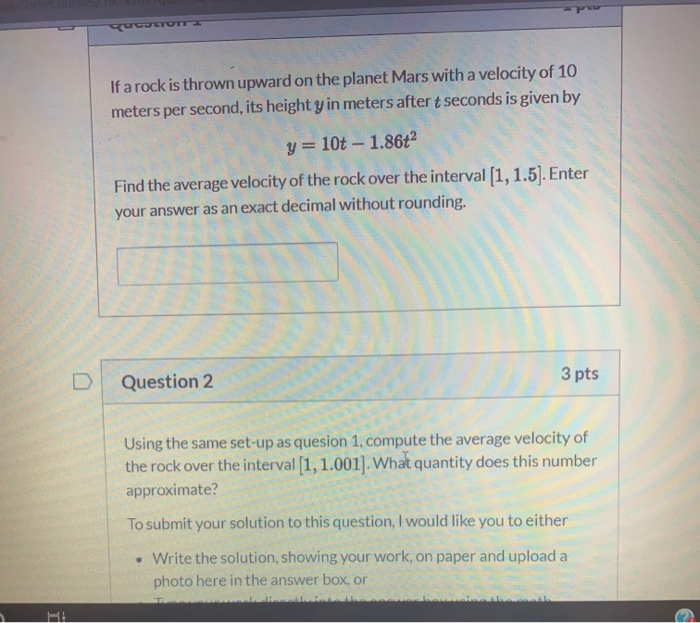 Solved If a rock is thrown upward on the planet Mars with a | Chegg.com