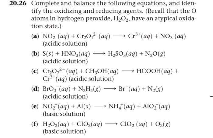 Solved 0.26 Complete and balance the following equations, | Chegg.com