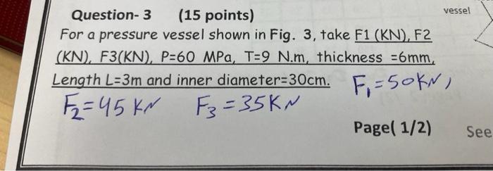 Solved Question-3 (15 points) For a pressure vessel shown in | Chegg.com