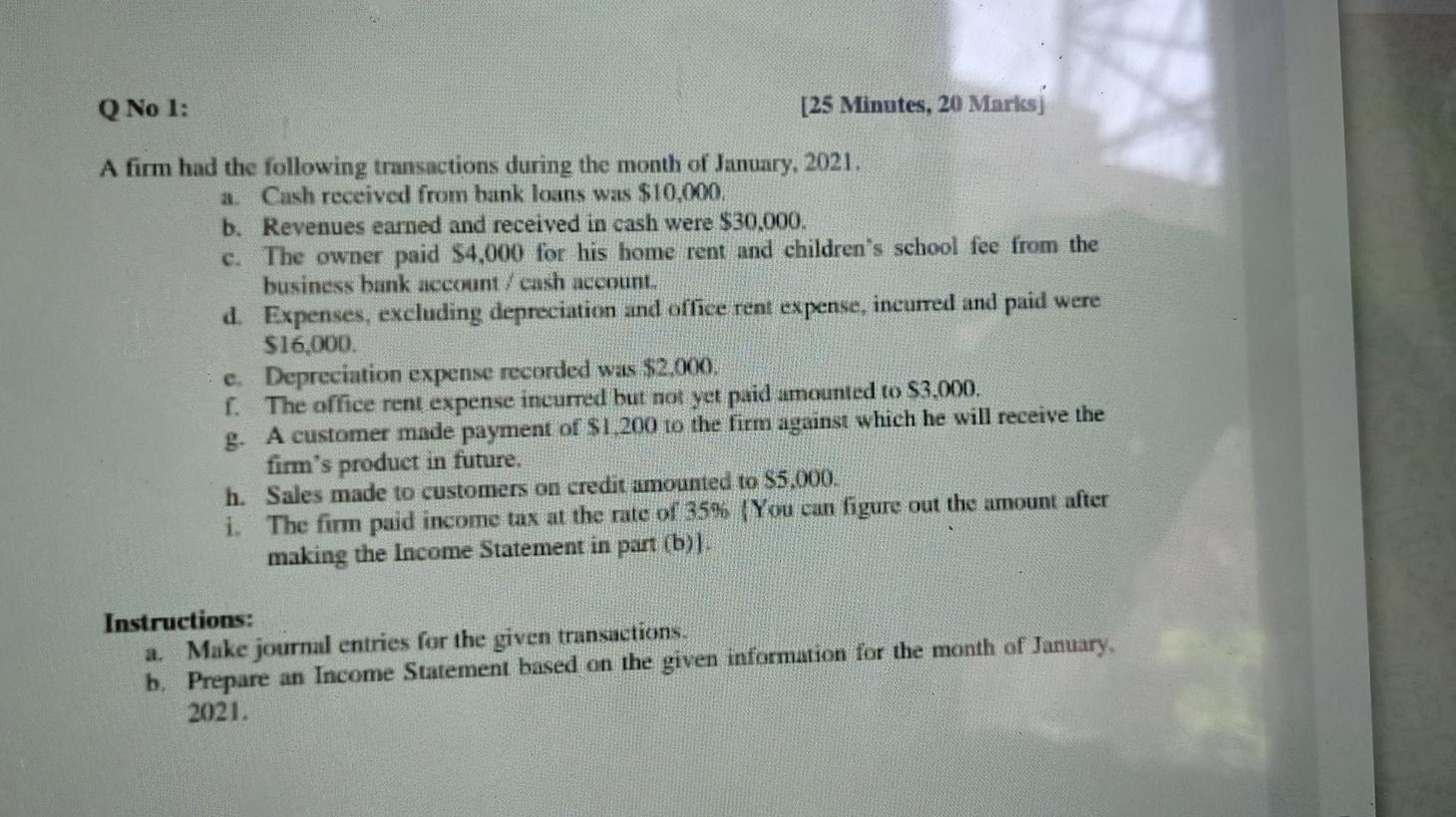Solved Q No 1: [25 Minutes, 20 Marks A firm had the | Chegg.com