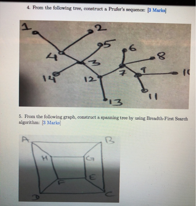 Solved 4. From the following tree, construct a Prufer's | Chegg.com