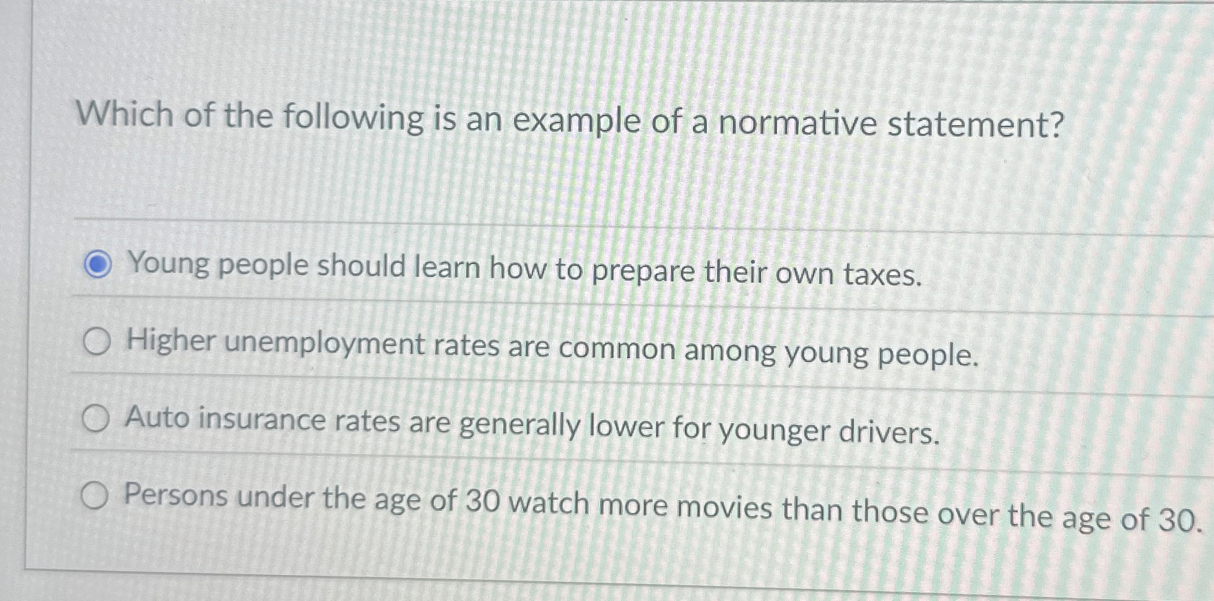 Solved Which of the following is an example of a normative | Chegg.com