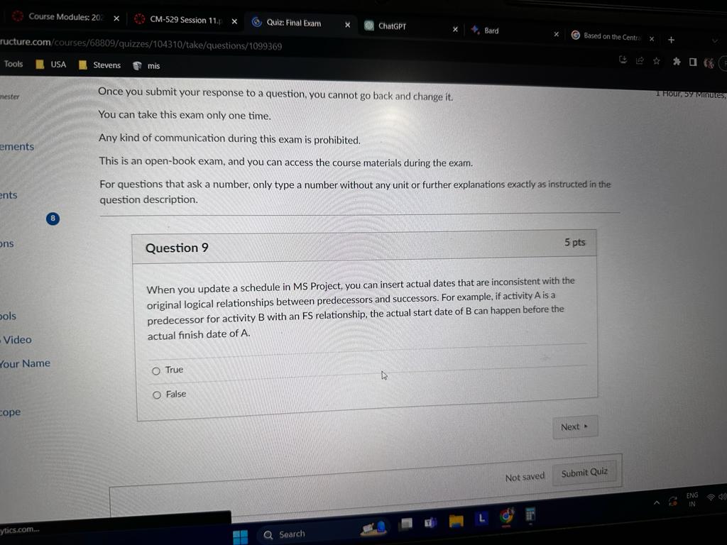 Solved Question 9When you update a schedule in MS Project, | Chegg.com