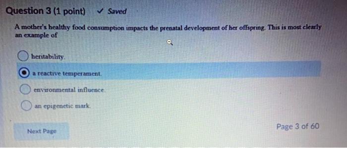 Solved Question 3 (1 point) Saved A mother's healthy food | Chegg.com