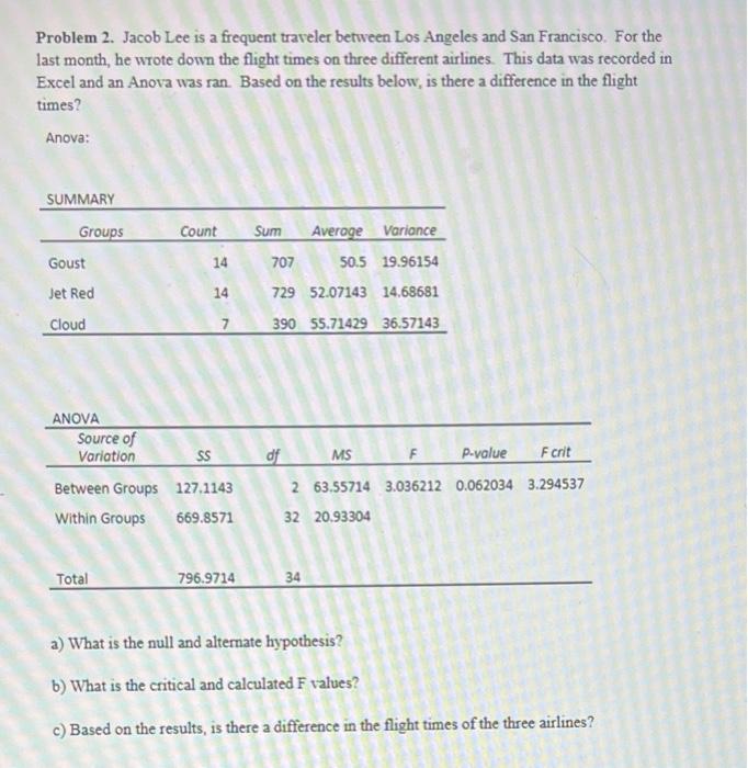 Problem 2. Jacob Lee is a frequent traveler between Los Angeles and San Francisco. For the last month, he wrote down the flig