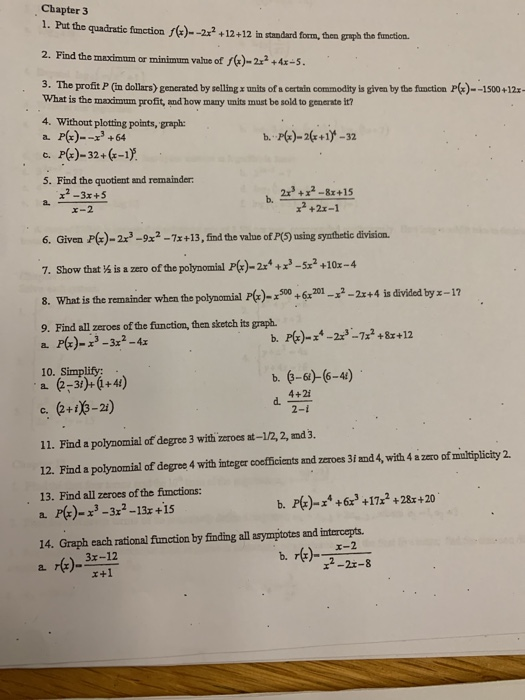 Solved Chapter 3 1. Put the quadratic function ()--212+12+12