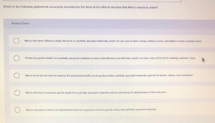 Ethical decision making is a key component of all | Chegg.com