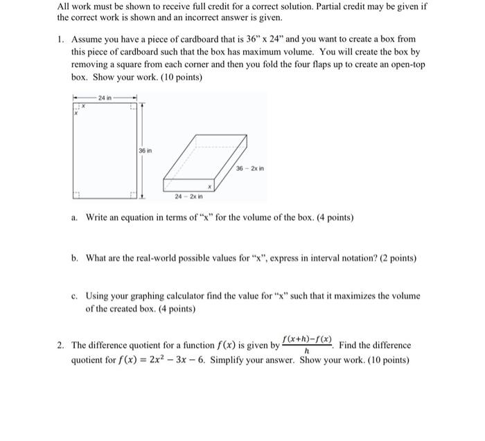 Solved All work must be shown to receive full credit for a | Chegg.com