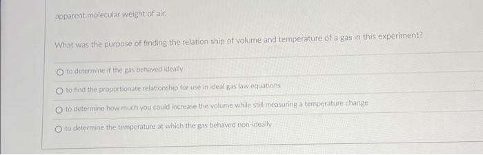 Solved apparent molecular weight of air: What was the | Chegg.com