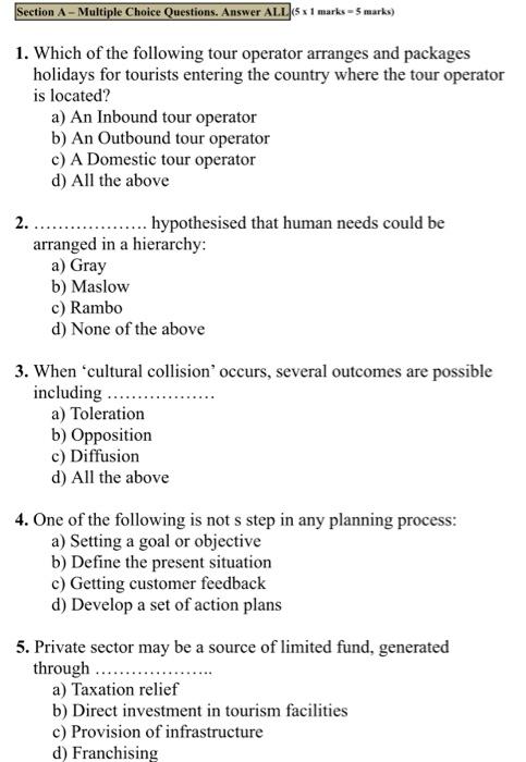Solved Section A-Multiple Choice Questions. Answer ALL (5
