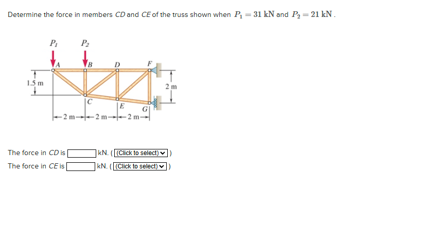 Solved Determine the force in ﻿members CD ﻿and CE of ﻿the | Chegg.com