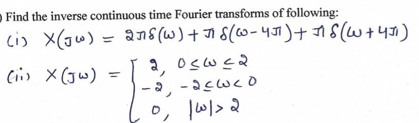 Solved Find the inverse continuous time Fourier transforms | Chegg.com
