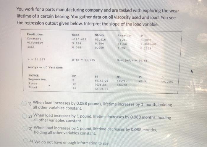 Solved You Work For A Parts Manufacturing Company And Are | Chegg.com