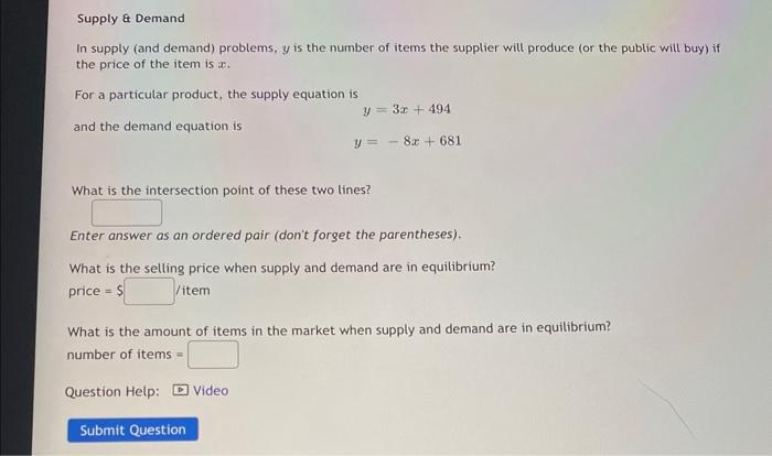 Solved In supply (and demand) problems, y is the number of | Chegg.com