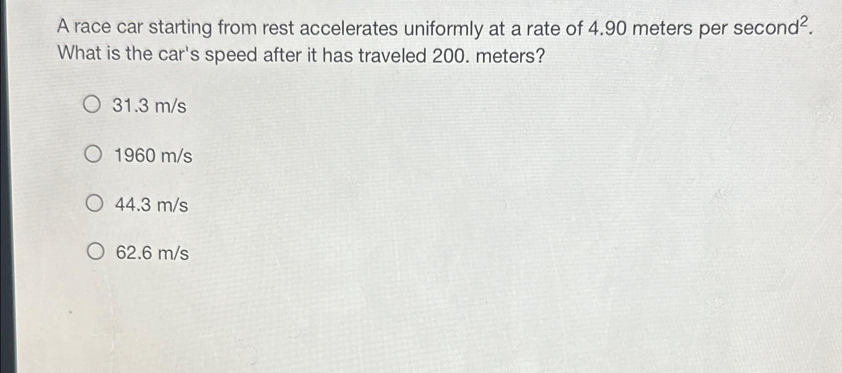 Solved A race car starting from rest accelerates uniformly