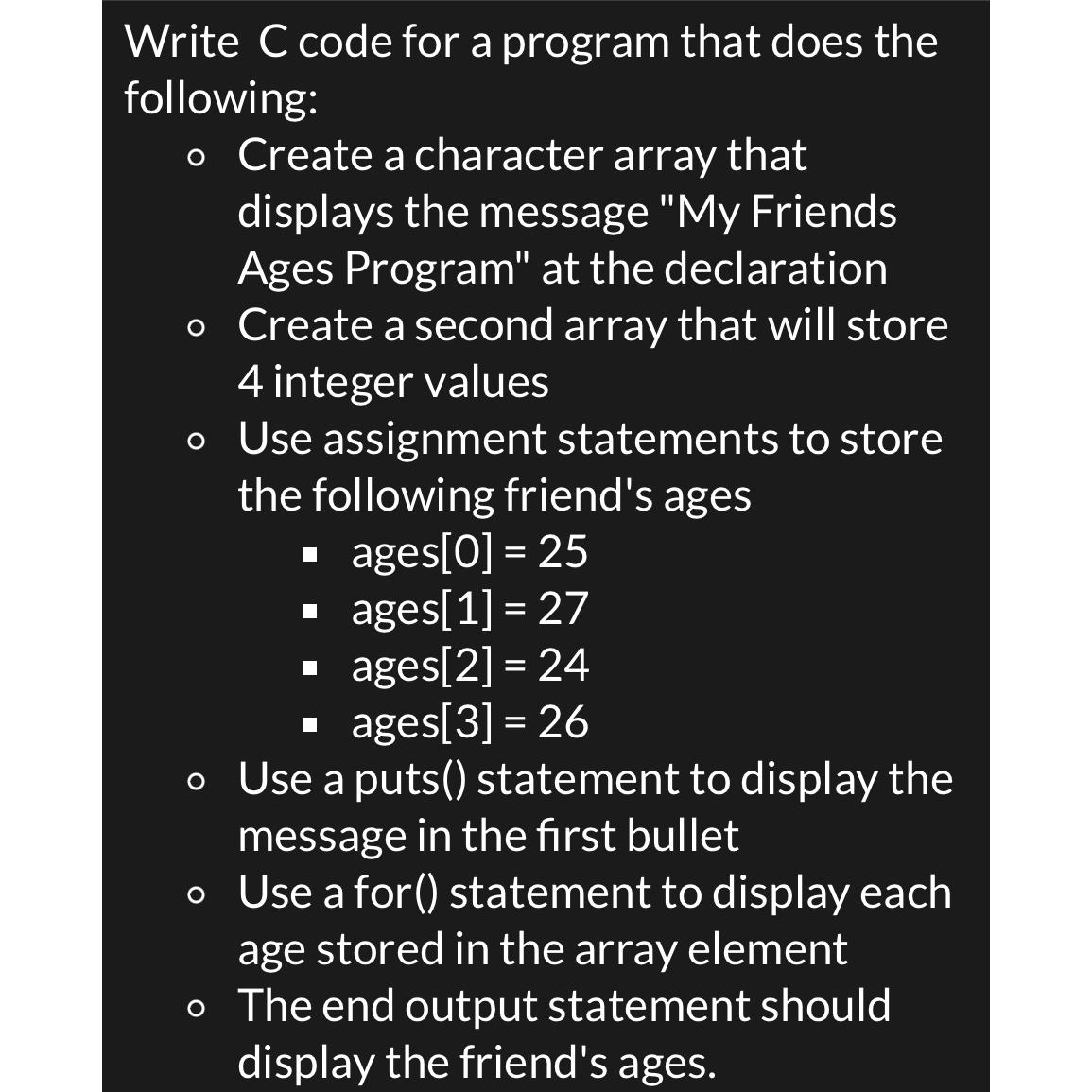 Solved Write C ﻿code for a program that does the | Chegg.com