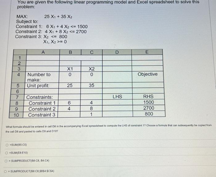 Solved You are given the following linear programming model | Chegg.com