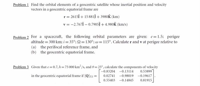 Solved Problem 1 Find the orbital elements of a geocentric | Chegg.com