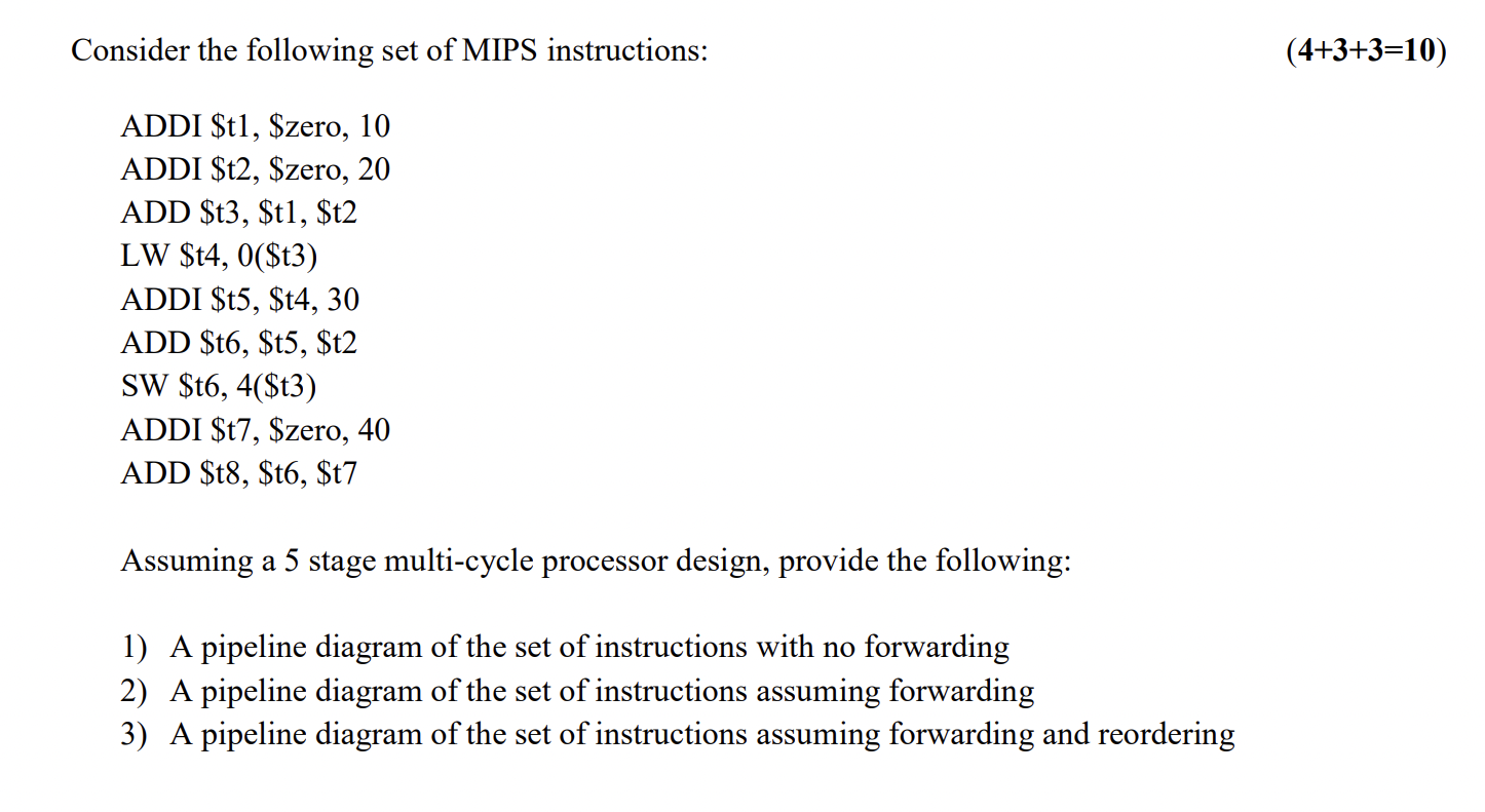 Consider the following set of MIPS instructions:ADDI | Chegg.com