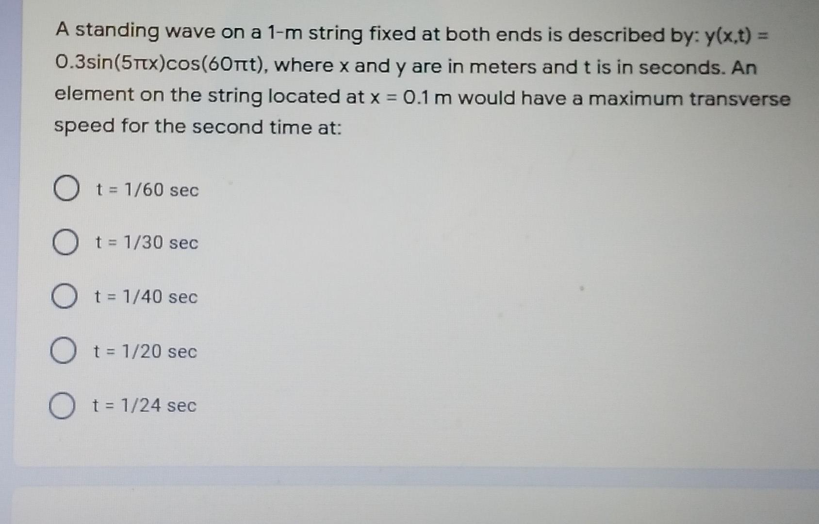 Solved A standing wave on a 1-m string fixed at both ends is | Chegg.com