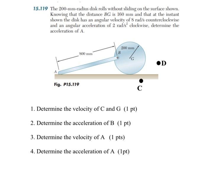 Solved 15.119 The 200-mm-radius disk rolls without sliding | Chegg.com