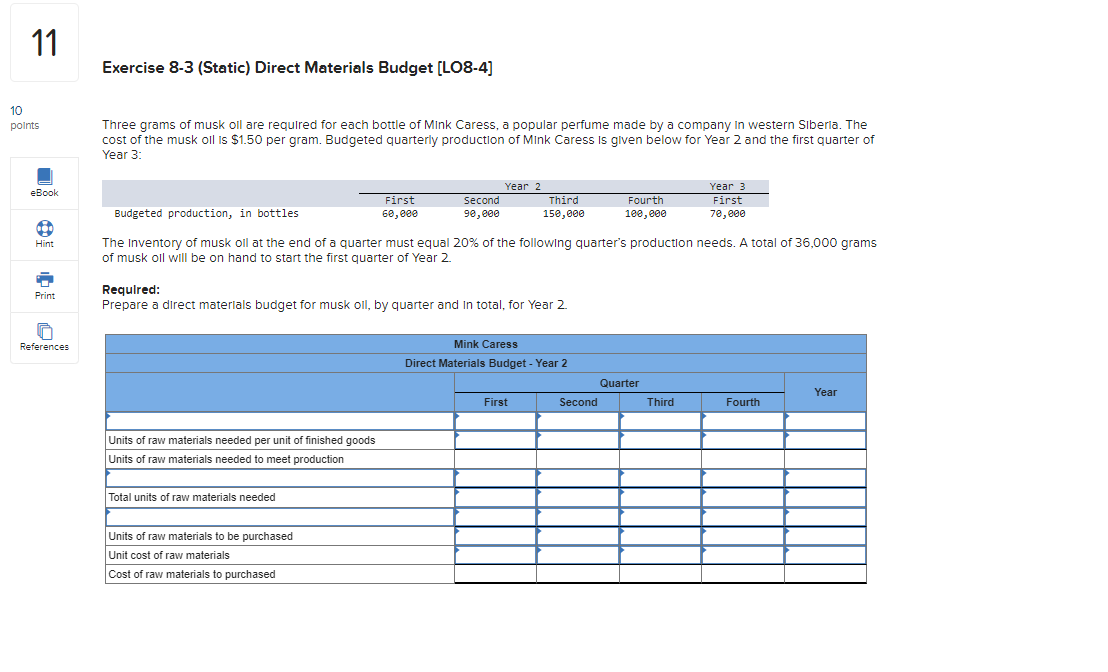 Solved 11exercise 8 3 static direct materials budget chegg