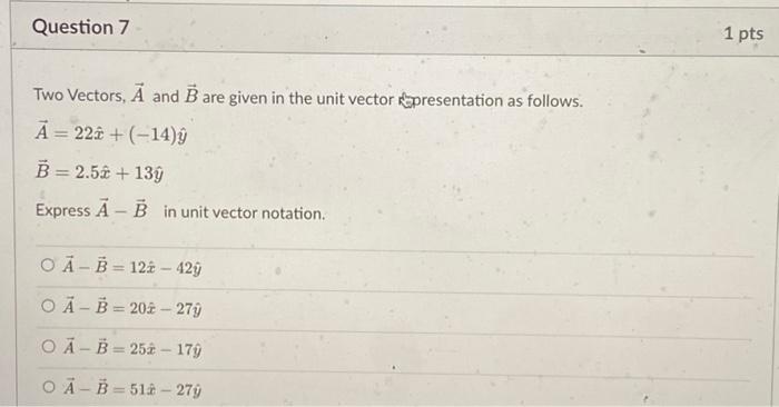 Solved Question 7 Two Vectors, A and B are given in the unit | Chegg.com