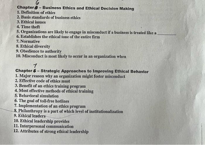 Solved Chapter 6 - Business Ethics and Ethical Decision | Chegg.com
